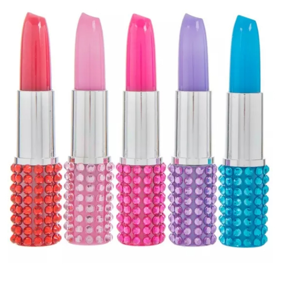 Colorful Rhinestone Lipstick Pens Set Purple Blue Pink Red Five